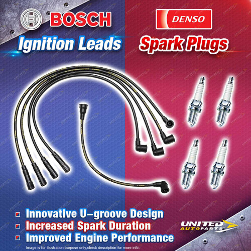 Bosch Ignition Leads + 4 x Denso Iridium Power Spark Plugs for Nissan 720 KM720