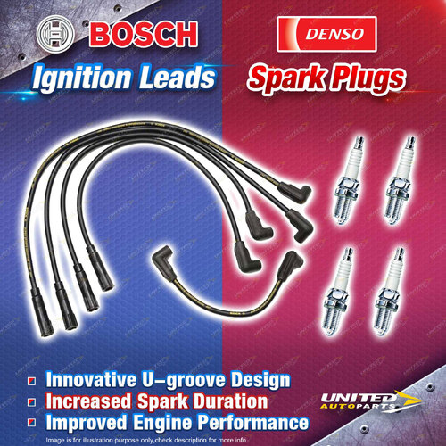 Bosch Ignition Leads + 4 x Denso Iridium TT Spark Plugs for Nissan Pulsar N13