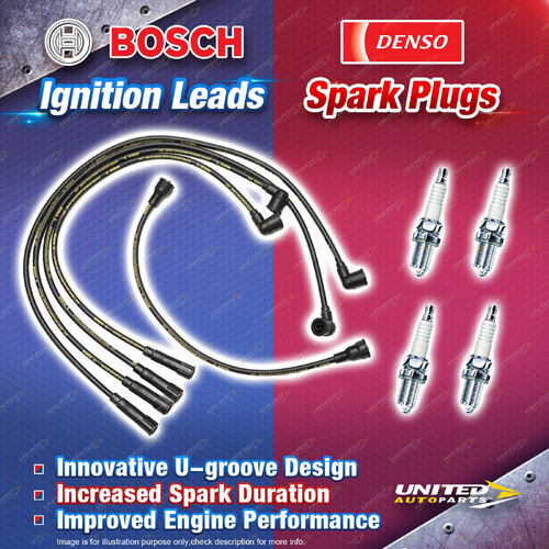 Bosch Ignition Leads + 4 x Denso Iridium Power Spark Plugs for Nissan Urvan E23