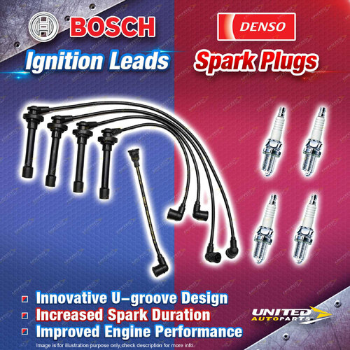 Bosch Ignition Leads+4 Denso Iridium Power Spark Plugs for Nissan Pulsar N14 N15