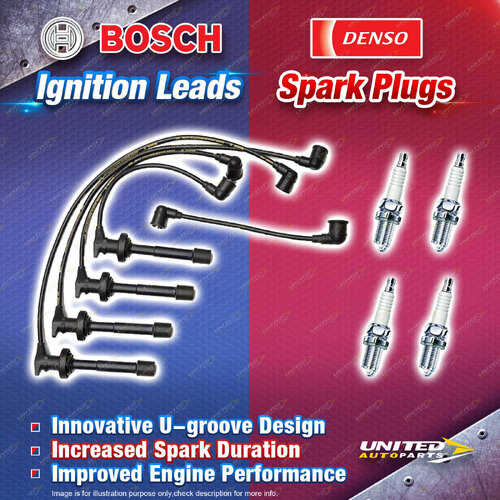 Bosch Ignition Leads + 4 x Denso Iridium Power Spark Plugs for Nissan NX B13 N14