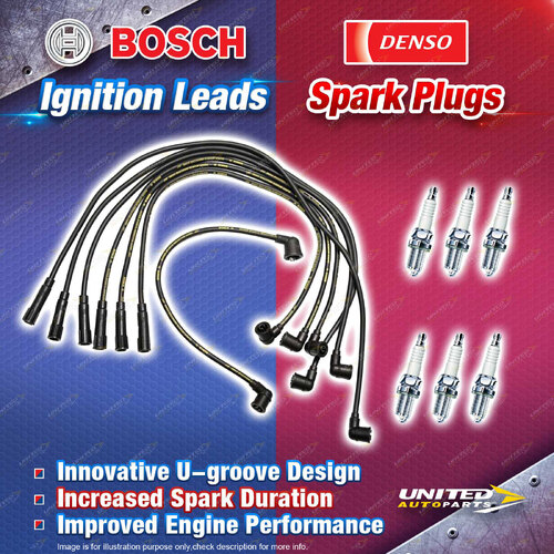 Bosch Ignition Leads+6 Denso Iridium TT Spark Plugs for Nissan Skyline C210 C211