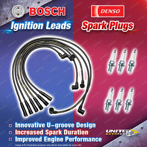 Bosch Ignition Leads +6 Denso Iridium Power Spark Plugs for Nissan Patrol GU Y61