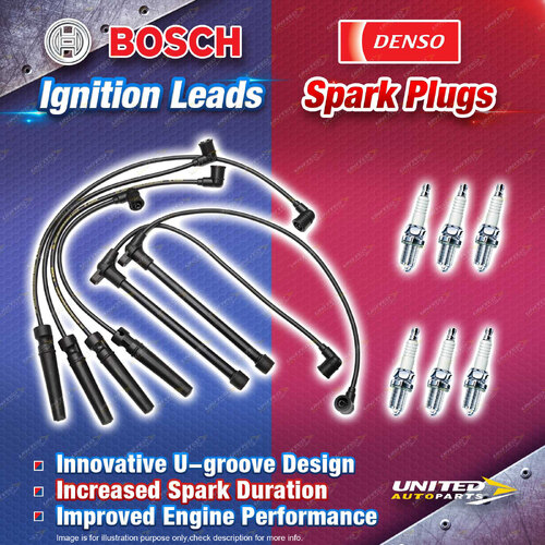 Bosch Ignition Leads + 6 x Denso Iridium Power Spark Plugs for Nissan Navara D22