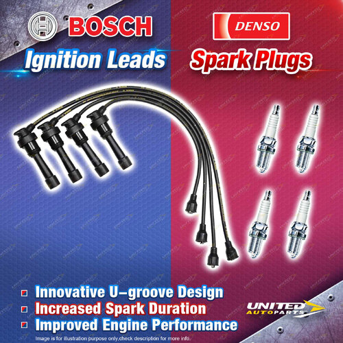 Bosch Ignition Leads + 4 x Denso Iridium Power Spark Plugs for Proton Satria C90