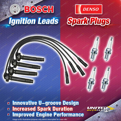 Bosch Ignition Leads +4 Denso Iridium Power Spark Plugs for Subaru Impreza GD GG