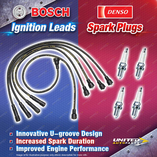 Bosch Ignition Leads + 4 x Denso TT Spark Plugs for Suzuki Super Carry SK410 1.0