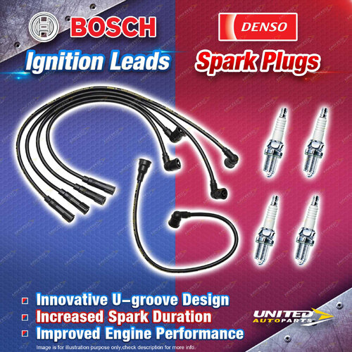 Bosch Ignition Leads + 4 x Denso Iridium TT Spark Plugs for Suzuki Swift SF413