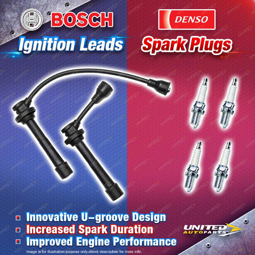 Bosch Ignition Leads + 4 Denso Iridium Power Spark Plugs for Suzuki Baleno Carry