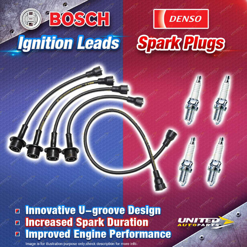 Bosch Leads + 4 x Denso Power Spark Plugs for Toyota Corolla KE20 KE25 KE55 KE70