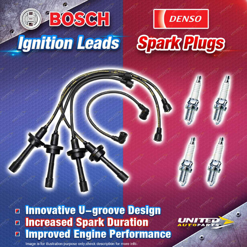 Bosch Ignition Leads + 4x Denso Iridium Power Spark Plugs for Toyota Celica TA22