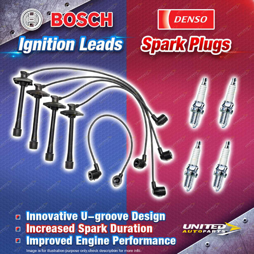 Bosch Ignition Leads + 4 x Denso Spark Plugs for Toyota Rav 4 SXA10 SXA11 SXA11R