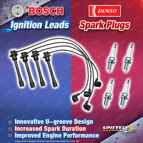 Bosch Leads + 4 x Denso Iridium Power Spark Plugs for Toyota Landcruiser RZJ95