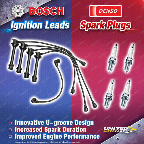 Bosch Ignition Leads + 4 Denso Iridium Power Spark Plugs for Toyota Celica ST162