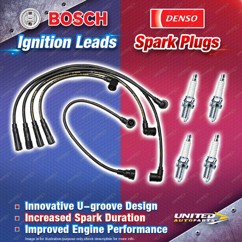 Bosch Ignition Leads + 4 x Denso Iridium TT Spark Plugs for Toyota Corona RT142