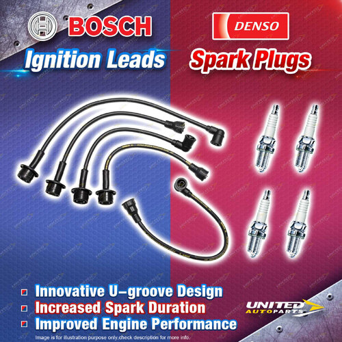 Bosch Leads + 4x Denso Iridium Power Spark Plugs for Toyota Hilux YN56 YN57 YN85