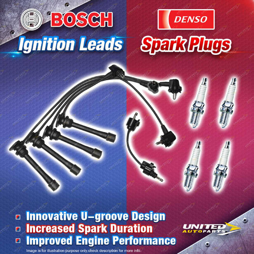 Bosch Leads + 4 x Denso Iridium Power Spark Plugs for Toyota Estima Tarago TCR