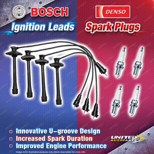 Bosch Ignition Leads + 4x Denso Iridium Power Spark Plugs for Toyota Camry SXV20