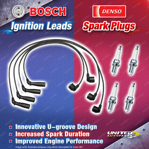 Bosch Leads + 4 x Denso Iridium Power Spark Plugs for Toyota Hiace RCH12 RCH22