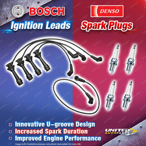 Bosch Leads + 4 x Denso Iridium Tough Spark Plugs for Toyota Corolla AE92 AE93