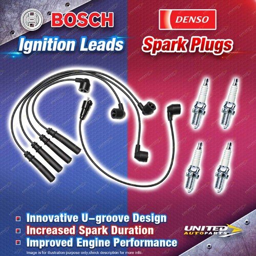 Bosch Leads + 4 Denso Iridium Power Spark Plugs for Toyota Hilux RN85 RN90 RN110