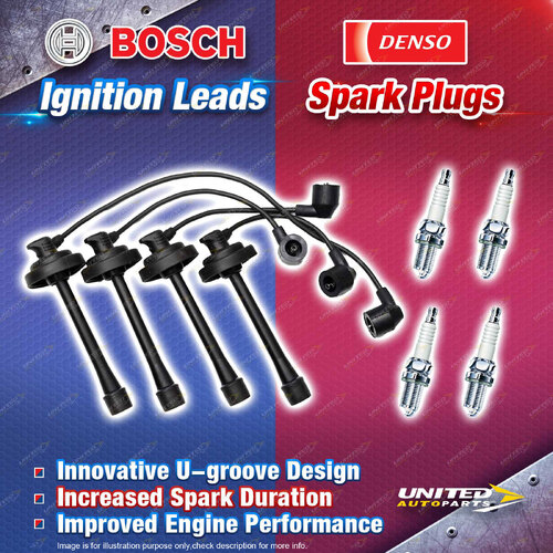 Bosch Ignition Leads + 4x Denso Iridium Power Spark Plugs for Toyota Spacia SR40