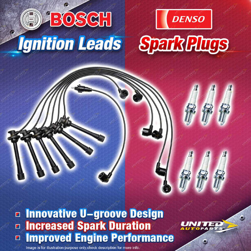 Bosch Leads + 6x Denso Power Spark Plugs for Toyota Landcruiser FZJ 75 79 80 105