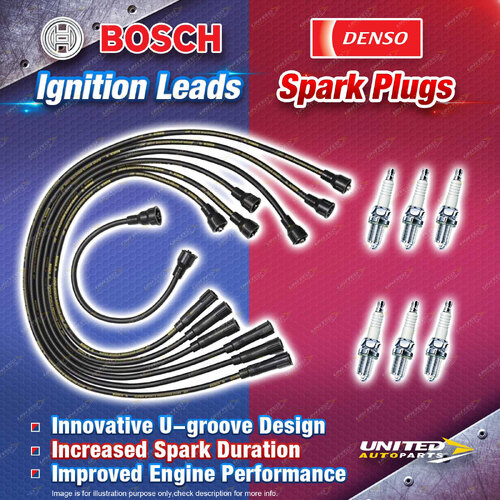 Bosch Leads + 6 x Denso Iridium Power Spark Plugs for Toyota Cressida Crown MS