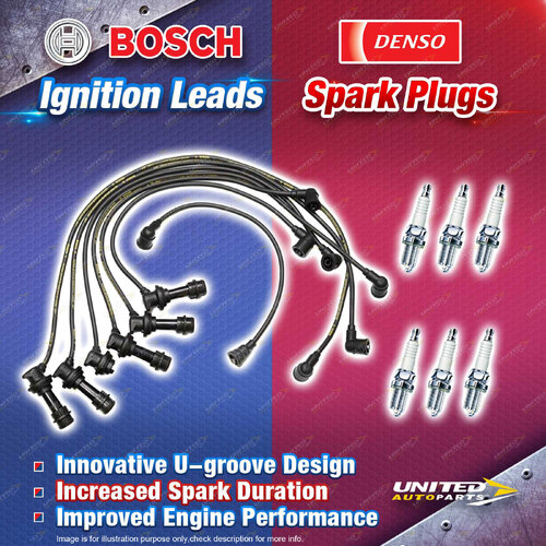 Bosch Leads + 6 x Denso Iridium Power Spark Plugs for Toyota Cressida Supra MA