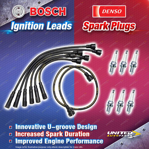 Bosch Ignition Leads + 6 x Denso Spark Plugs for Toyota Landcruiser FJ 40 45 55