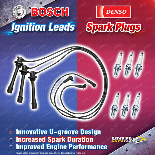 Bosch Leads+6 Denso Iridium Power Spark Plugs for Toyota Landcruiser VZJ90 VZJ95