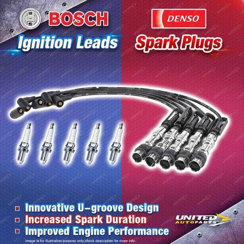 Bosch Ignition Leads + 5x Denso Iridium Power Spark Plugs for Volkswagen Bora 1J