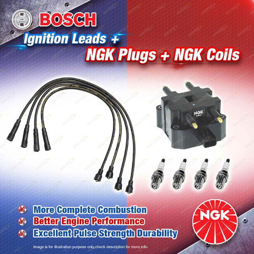 NGK Spark Plugs Coil + Bosch Leads Kit for Chrysler PG 2.4L EDZ 4Cyl MPFI DOHC