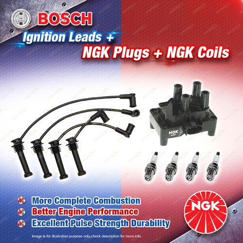 NGK Spark Plugs Coil + Bosch Leads Kit for Ford Focus LR EDDB 2.0L 4Cyl 16V