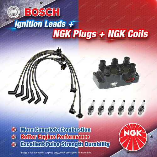 NGK Spark Plugs Coil + Bosch Leads Kit for Ford Explorer UN UP UQ US 4.0L VZA V6