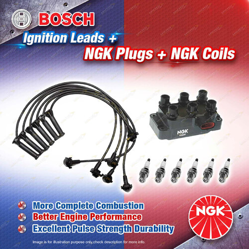 NGK Spark Plugs Coil + Bosch Leads Kit for Ford Explorer UT UX UZ 4.0L XZA V6