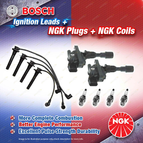 NGK Spark Plugs Coils + Bosch Leads Kit for Ford Laser KN ZMD 1.6L 4Cyl 16V 78kW