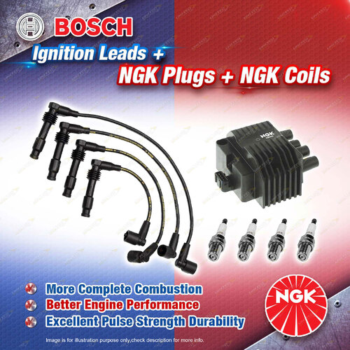 NGK Spark Plugs Coil + Bosch Leads Kit for Holden Astra TR C16SE 1.6L 4Cyl 96-98