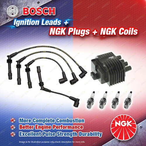 NGK Spark Plugs Coil + Bosch Leads Kit for Holden Barina Combo SB C14SE 1.4 4Cyl