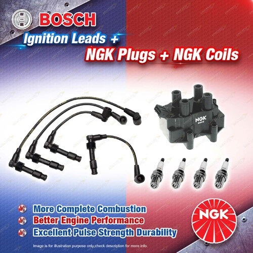 NGK Spark Plugs Coil + Bosch Leads Kit for Holden Astra TR C18SEL 1.8L 4Cyl