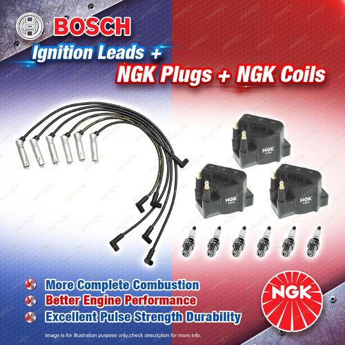 NGK Spark Plugs Coils + Bosch Leads for Holden Calais Commodore VT VX VY Monaro