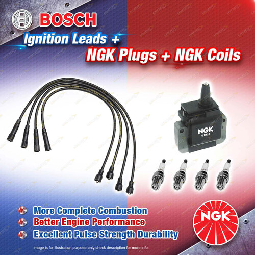 NGK Spark Plugs Coil + Bosch Leads Kit for Honda Civic EK1 VTi D16Y5 1.6L 4Cyl