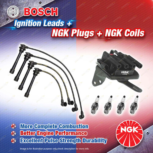 NGK Spark Plugs Coil + Bosch Leads Kit for Hyundai Coupe RD Lantra J2 J3 G4GM