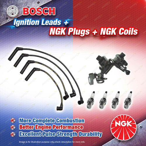 NGK Spark Plugs Coil + Bosch Leads Kit for Hyundai Getz TB G4EA 1.3L 4Cyl 60kW