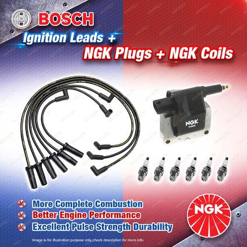 NGK Spark Plugs Coil + Bosch Leads for Jeep XJ Grand Cherokee ZG Wrangler TJ