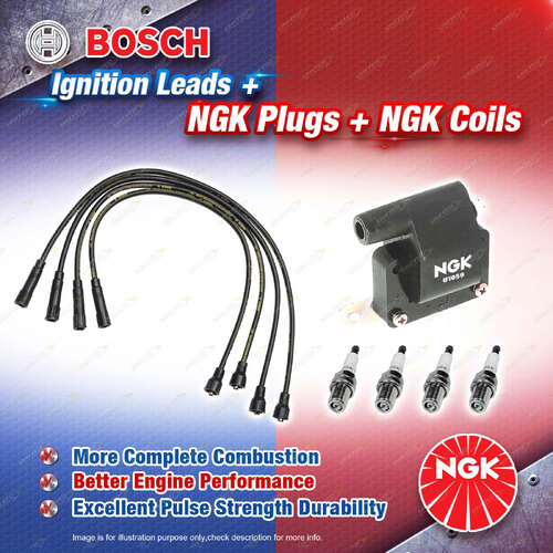 NGK Spark Plugs Coil + Bosch Leads Kit for Kia Mentor B5 1.5L 4Cyl 8V 59kW 96-98