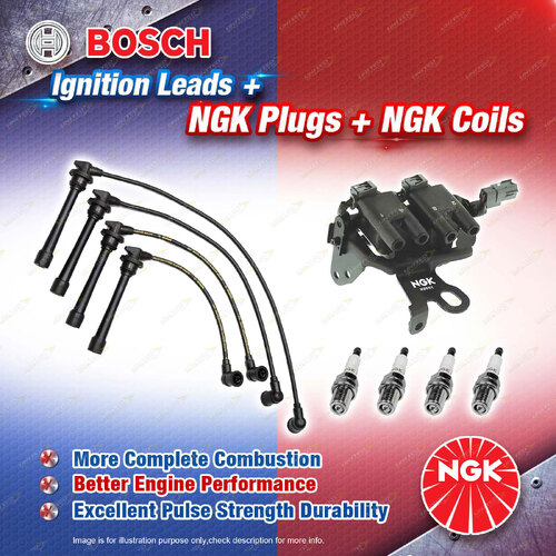 NGK Spark Plugs Coil + Bosch Leads Kit for Kia Cerato LD G4GC 2.0L 4Cyl 16V