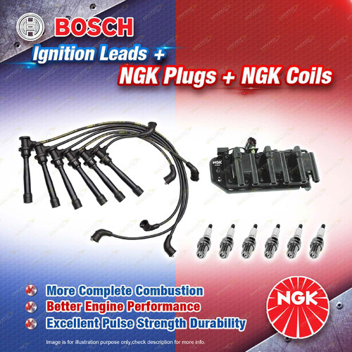 NGK Spark Plugs Coil + Bosch Leads Kit for Kia Optima GD G6BV 2.5L G6BA 2.7L 24V