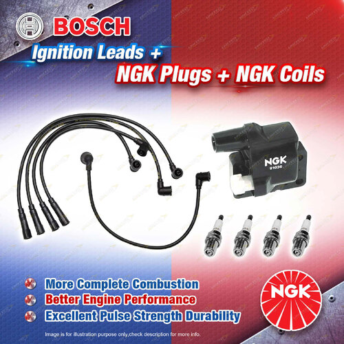 NGK Spark Plugs Coil + Bosch Leads Kit for Mazda 323 BG 1.8L 4Cyl 16V 76kW