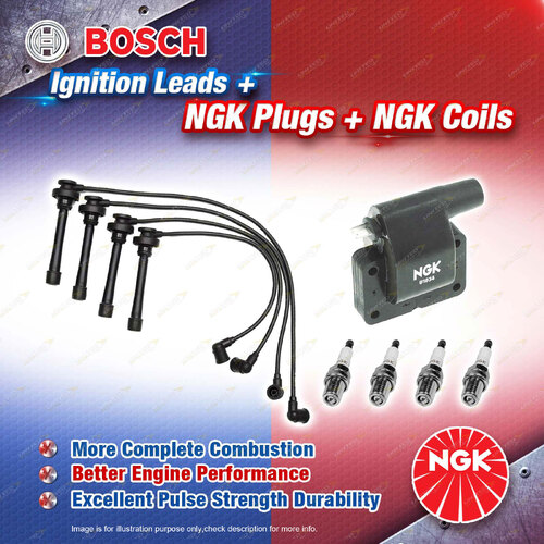 NGK Spark Plugs Coil + Bosch Leads Kit for Mitsubishi Nimbus UF 4G64 2.4L 4Cyl